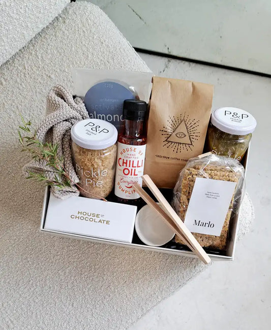 Fine Foodie Gift Box by Bundle + Blooms, featuring gourmet treats.